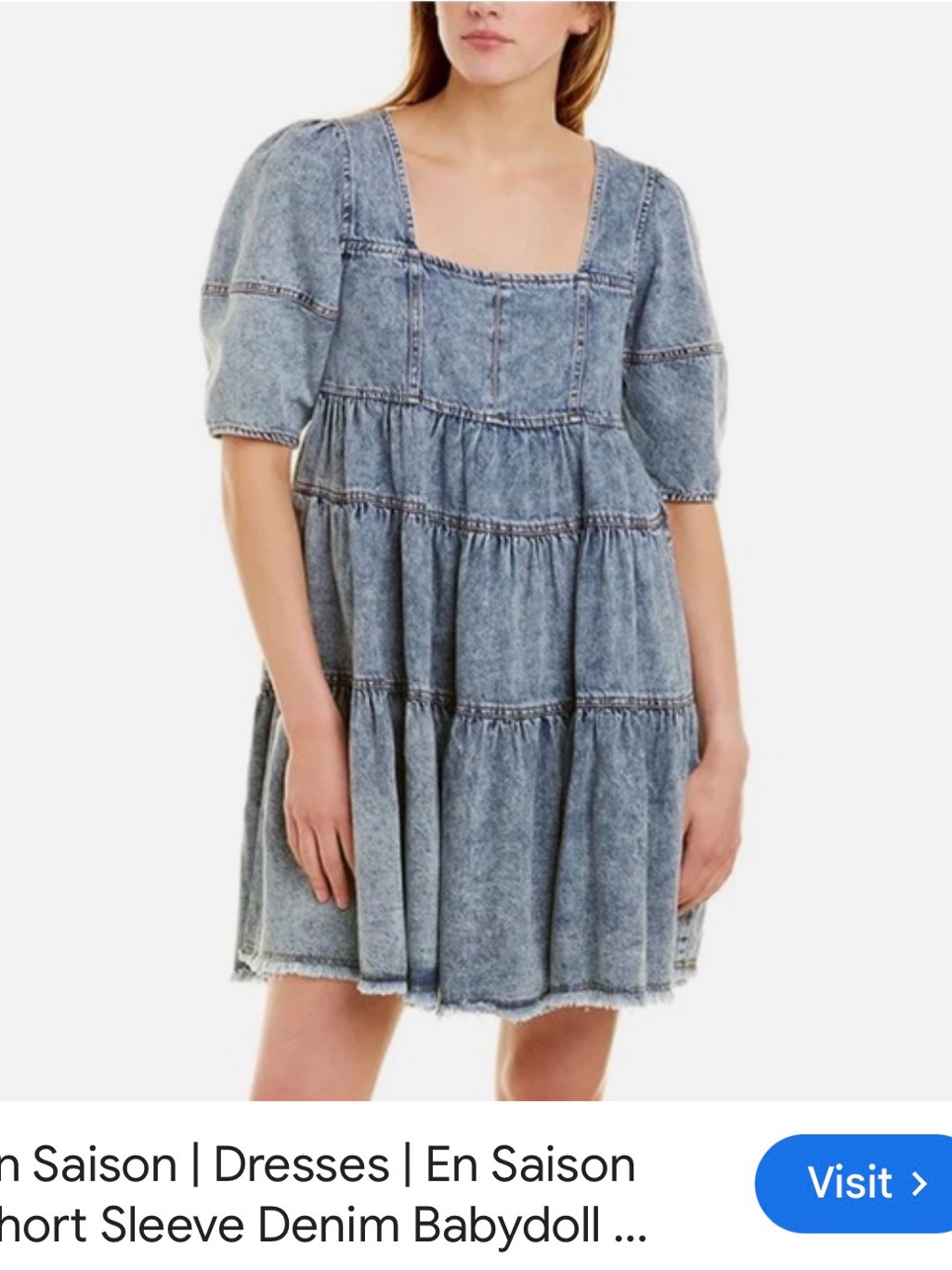 En Saison Denim Mini Dress In Washed Blue